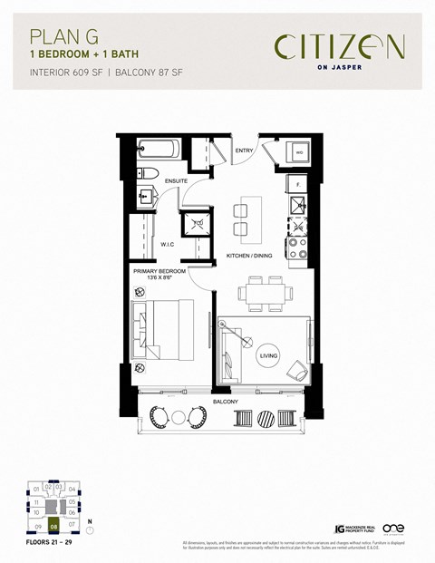 1 bed 1 bath G Floor Plan at Citizen on Jasper, Alberta